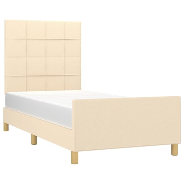 vidaXL sengeramme med sengegavl 100x200 cm stof cremefarvet