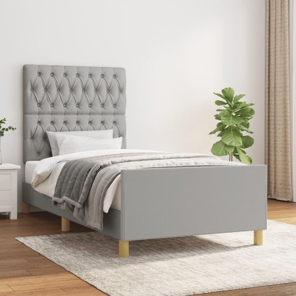 vidaXL sengeramme med sengegavl 90x190 cm stof lysegrå