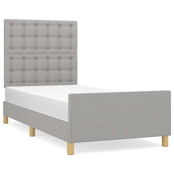 vidaXL sengeramme med sengegavl 90x190 cm stof lysegrå