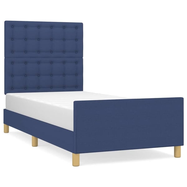 vidaXL sengeramme med sengegavl 90x200 cm stof blå