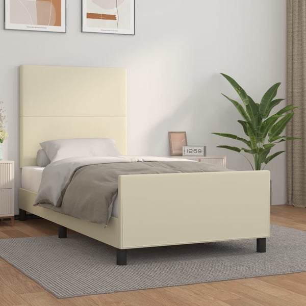 vidaXL sengeramme med sengegavl 90x190 cm kunstlæder cremefarvet