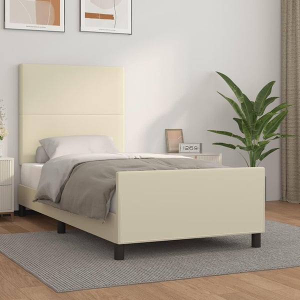 vidaXL sengeramme med sengegavl 100x200 cm kunstlæder cremefarvet