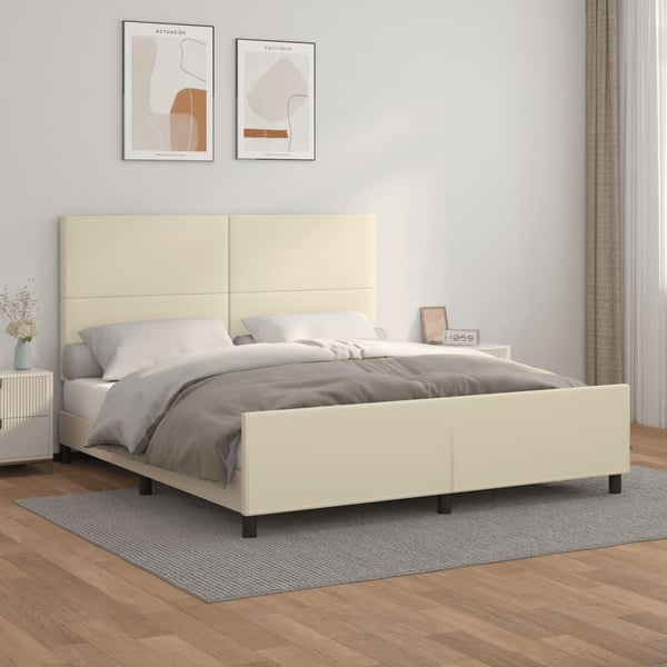 vidaXL sengeramme med sengegavl 180x200 cm kunstlæder cremefarvet