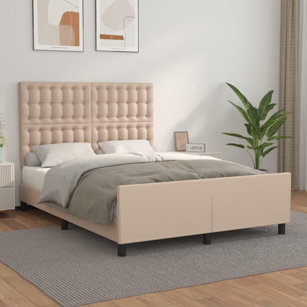 vidaXL sengeramme med sengegavl 140x190 cm kunstlæder cappuccinofarvet