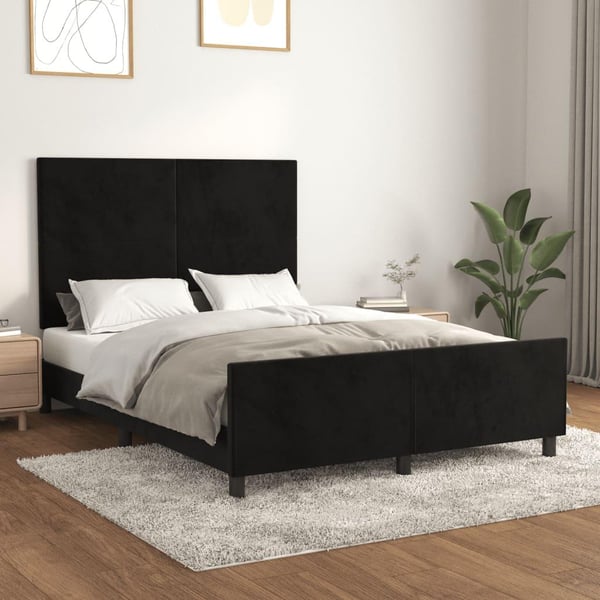 vidaXL sengeramme med sengegavl 140x200 cm fløjl sort