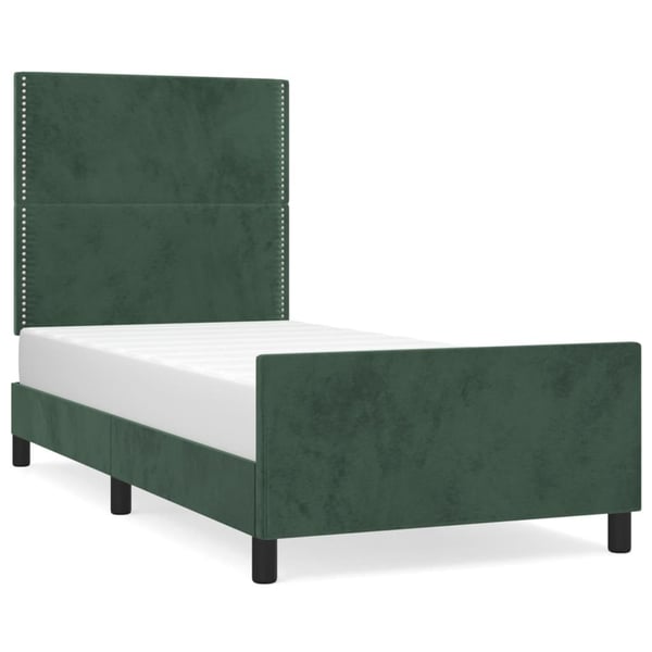 vidaXL sengeramme med sengegavl 100x200 cm fløjl mørkegrøn