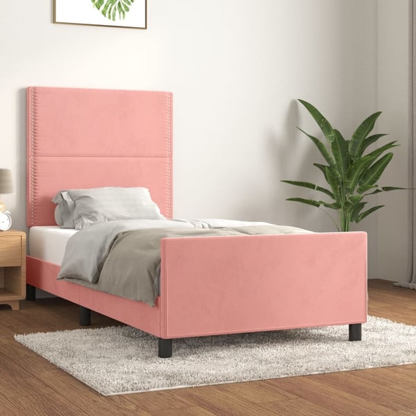 vidaXL sengeramme med sengegavl 100x200 cm fløjl lyserød