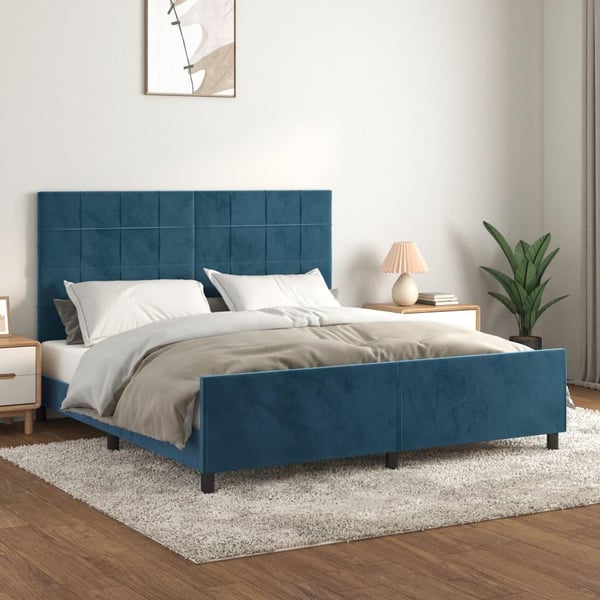 vidaXL sengeramme med sengegavl 180x200 cm fløjl mørkeblå