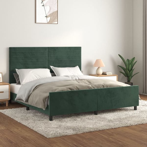 vidaXL sengeramme med sengegavl 160x200 cm fløjl mørkegrøn