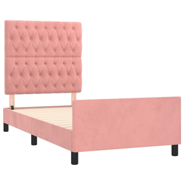vidaXL sengeramme med sengegavl 100x200 cm fløjl lyserød