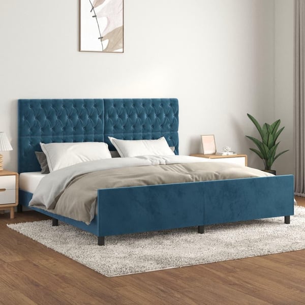 vidaXL sengeramme med sengegavl 200x200 cm fløjl mørkeblå