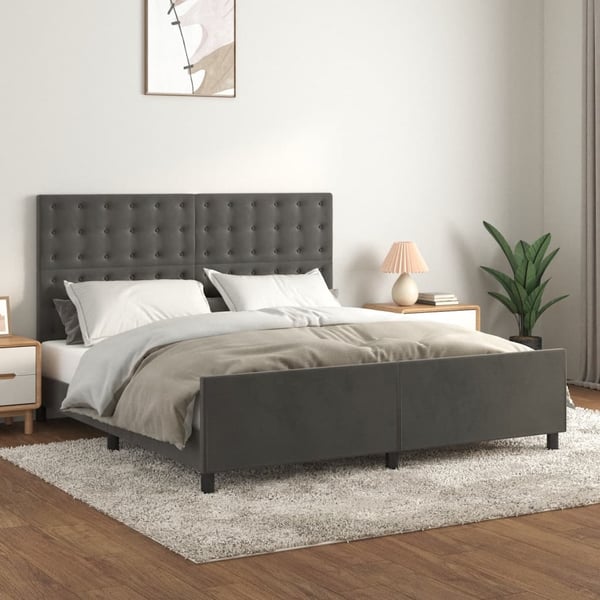 vidaXL sengeramme med sengegavl 180x200 cm fløjl mørkegrå