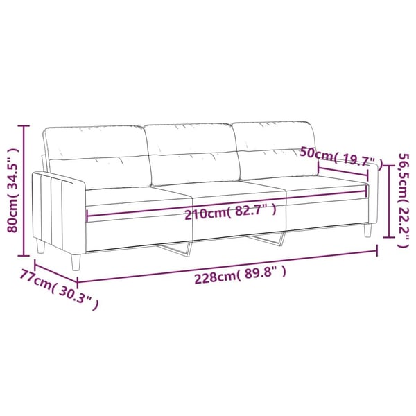 vidaXL 3-sitssoffa mörkgrå 210 cm tyg