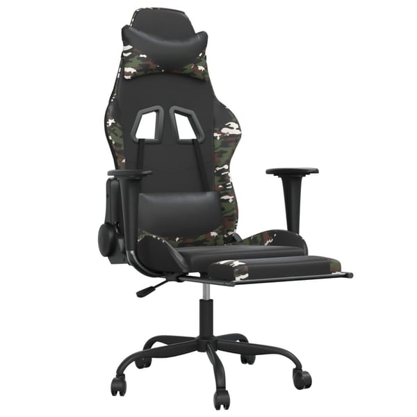 vidaXL gamingstol m. massage og fodstøtte kunstlæder sort camouflage