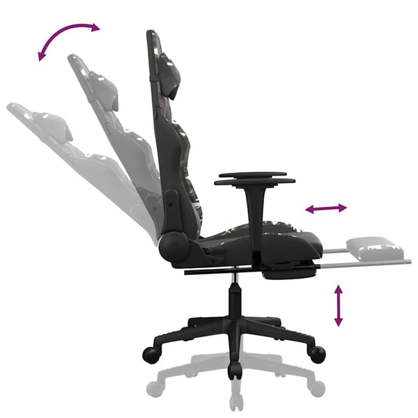 vidaXL Gamingstol med massage och fotstöd svart kamouflage konstläder