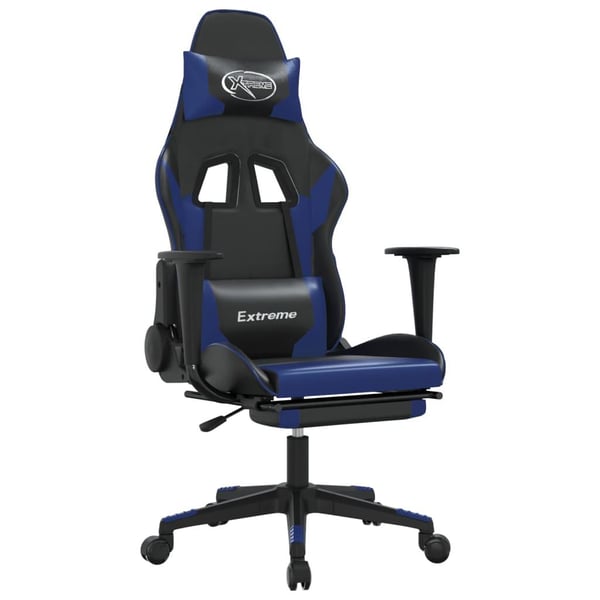 vidaXL gamingstol m. massagefunktion og fodstøtte kunstlæder sort blå