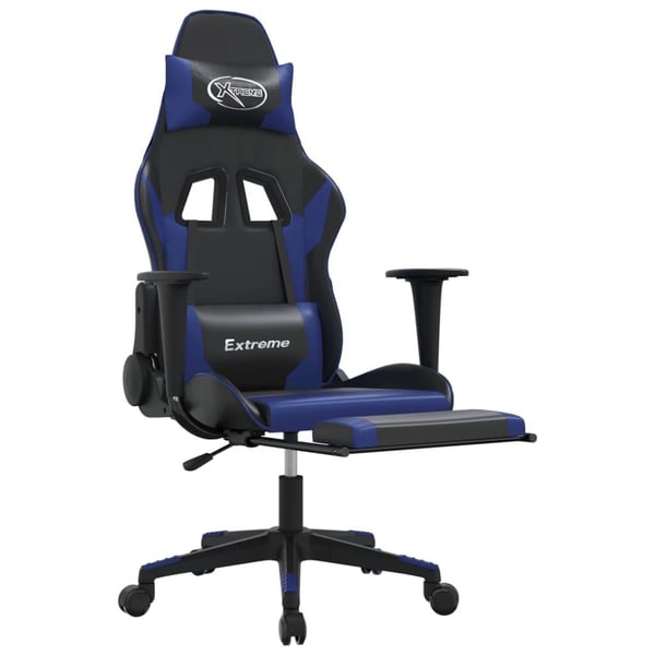 vidaXL gamingstol m. massagefunktion og fodstøtte kunstlæder sort blå