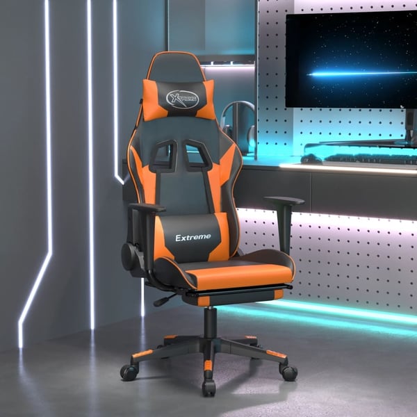 vidaXL gamingstol m. massage og fodstøtte kunstlæder sort og orange