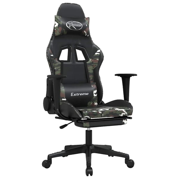 vidaXL Gamingstol med massage och fotstöd svart kamouflage konstläder