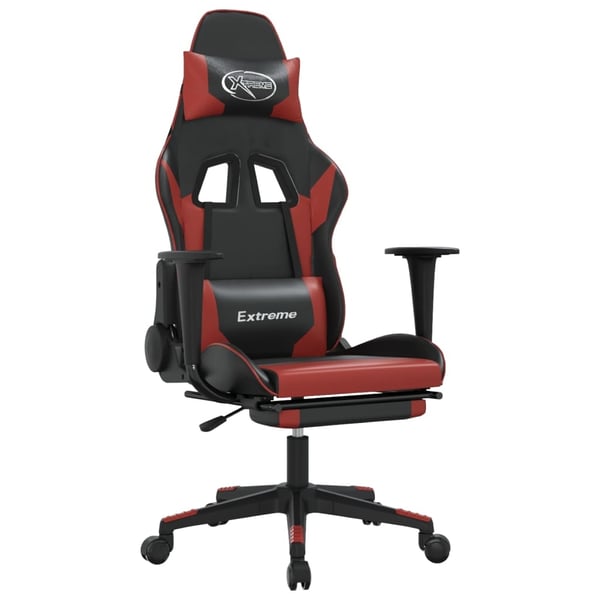 vidaXL gamingstol m. massage og fodstøtte kunstlæder sort og vinrød