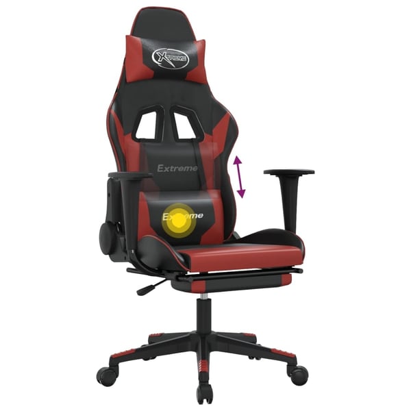 vidaXL gamingstol m. massage og fodstøtte kunstlæder sort og vinrød