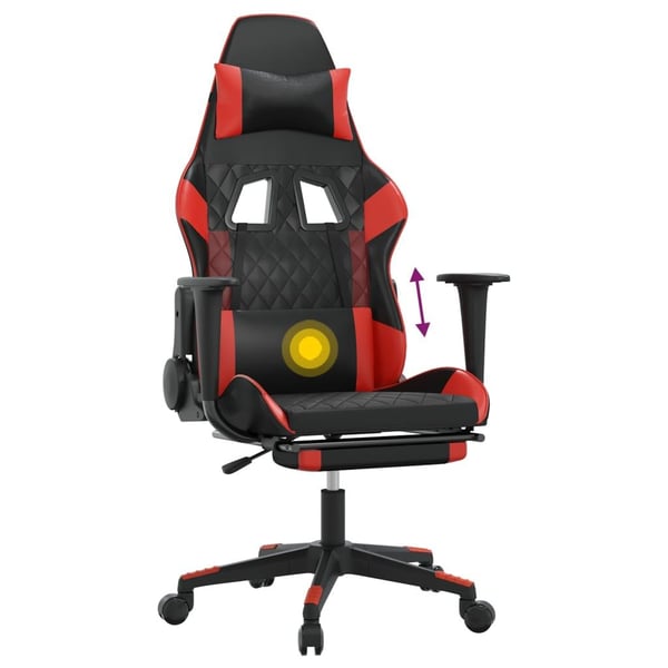 vidaXL gamingstol m. massagefunktion og fodstøtte kunstlæder sort rød