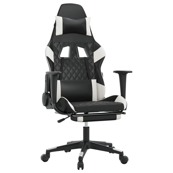 vidaXL gamingstol m. massagefunktion og fodstøtte kunstlæder sort hvid