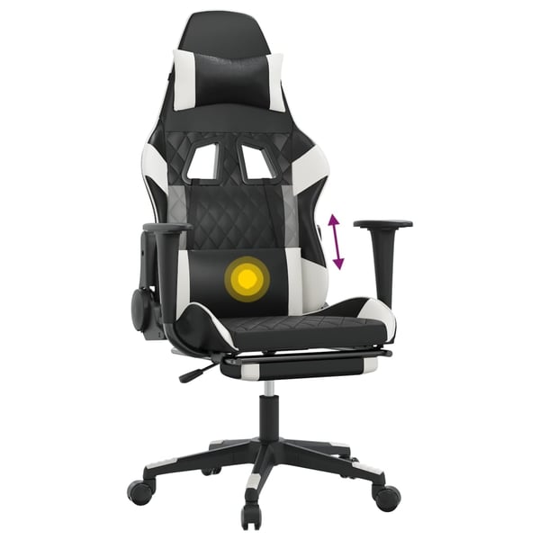 vidaXL gamingstol m. massagefunktion og fodstøtte kunstlæder sort hvid