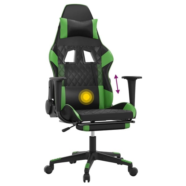 vidaXL gamingstol m. massagefunktion og fodstøtte kunstlæder sort grøn