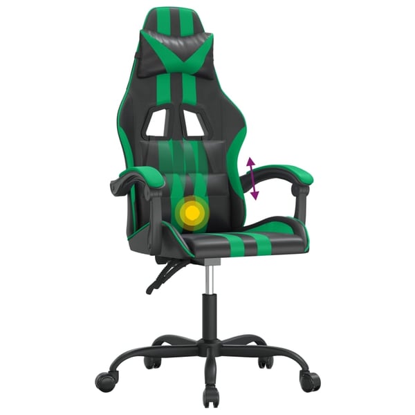 vidaXL drejelig gamingstol kunstlæder sort og grøn