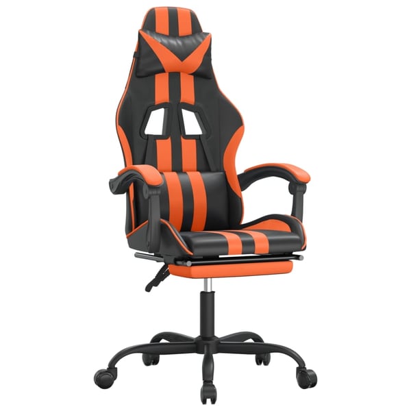 vidaXL drejelig gamingstol med fodstøtte kunstlæder sort og orange