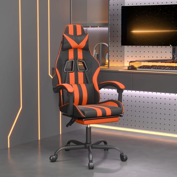 vidaXL drejelig gamingstol med fodstøtte kunstlæder sort og orange