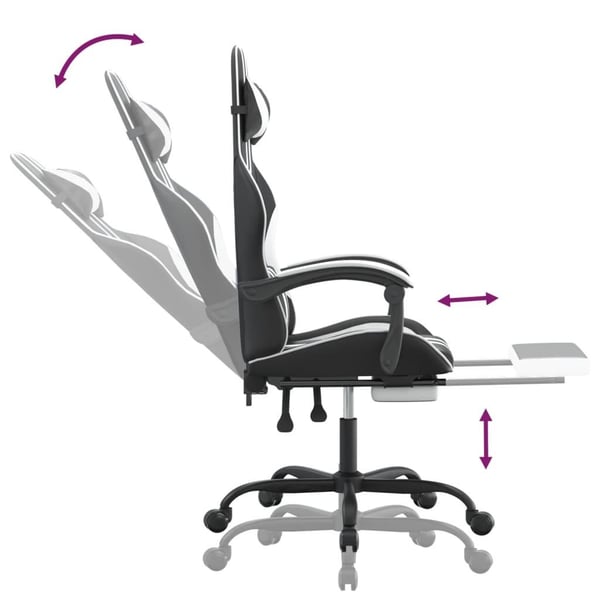 vidaXL drejelig gamingstol med fodstøtte kunstlæder sort og hvid