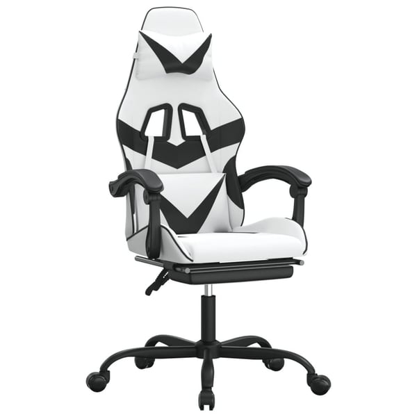 vidaXL Snurrbar gamingstol med fotstöd vit och svart konstläder