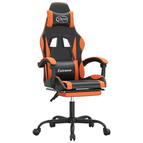 vidaXL Snurrbar gamingstol med fotstöd svart och orange konstläder