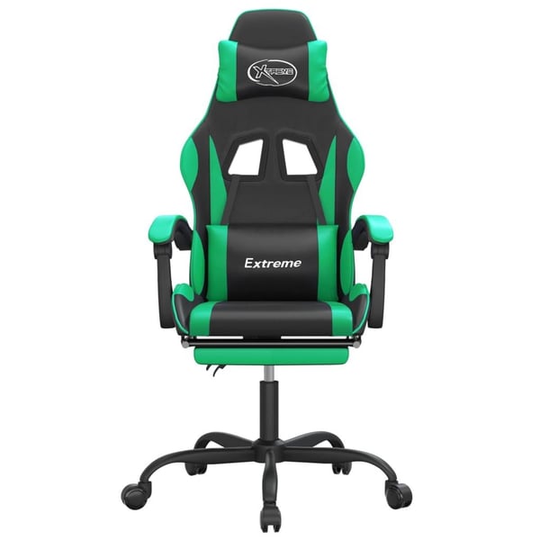 vidaXL drejelig gamingstol med fodstøtte kunstlæder sort og grøn