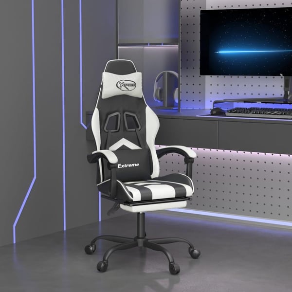 vidaXL drejelig gamingstol med fodstøtte kunstlæder sort og hvid
