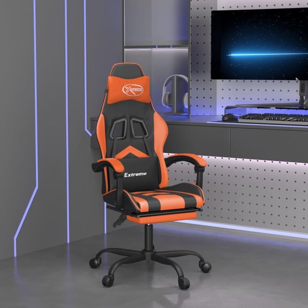 vidaXL drejelig gamingstol med fodstøtte kunstlæder sort og orange