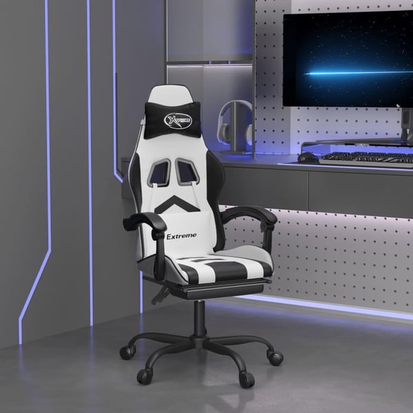 vidaXL drejelig gamingstol med fodstøtte kunstlæder hvid sort