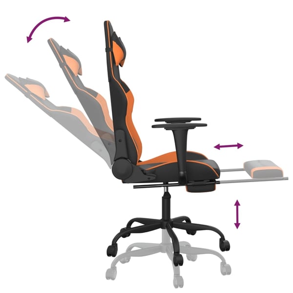 vidaXL gamingstol med fodstøtte kunstlæder sort og orange