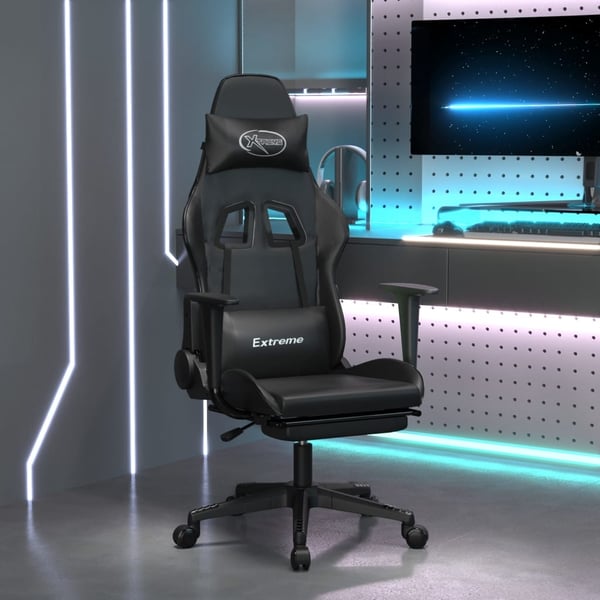vidaXL gamingstol med fodstøtte kunstlæder sort