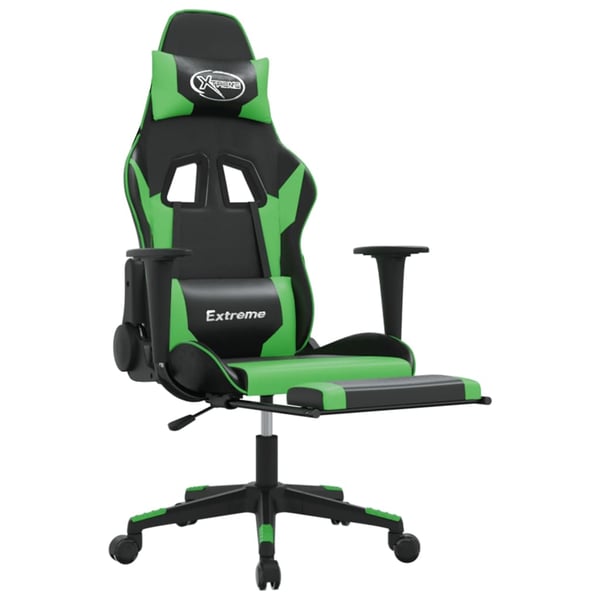 vidaXL gamingstol med fodstøtte kunstlæder sort og grøn