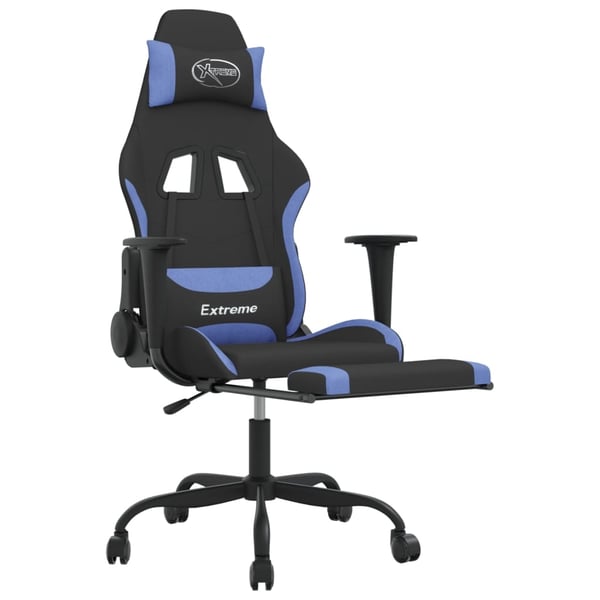 vidaXL gamingstol med fodstøtte stof sort og blå