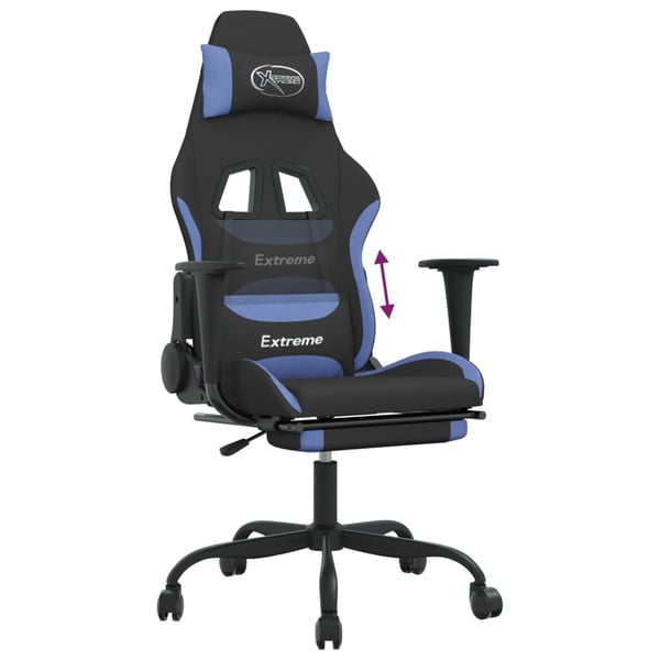 vidaXL gamingstol med fodstøtte stof sort og blå