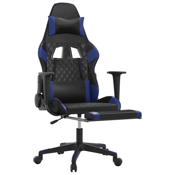 vidaXL gamingstol med fodstøtte kunstlæder sort og blå