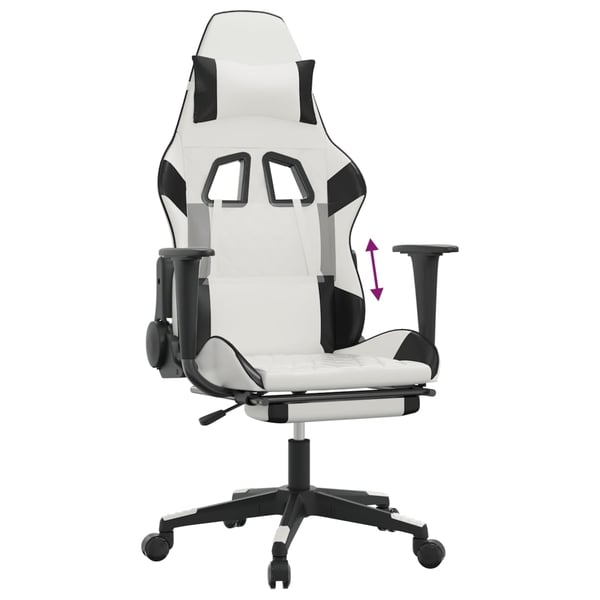 vidaXL Gamingstol med fotstöd vit och svart konstläder