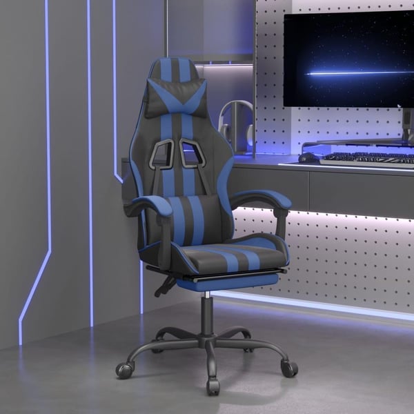 vidaXL gamingstol med fodstøtte kunstlæder sort og blå