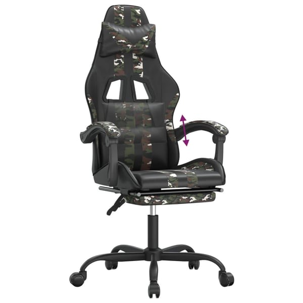 vidaXL gamingstol med fodstøtte kunstlæder sort og camouflage