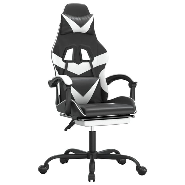 vidaXL gamingstol med fodstøtte kunstlæder sort og hvid