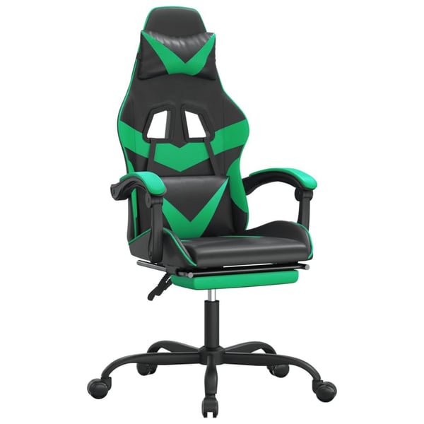 vidaXL Gamingstol med fotstöd svart och grön konstläder